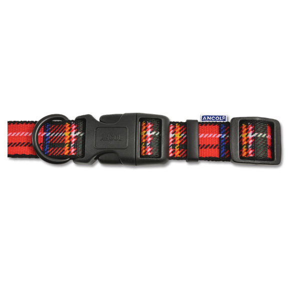 Ancol Tartan Adj Coll Red 45cm-70cm 5-9