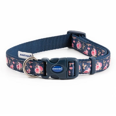 Ancol Nylon Navy Rose Adj Collar S2-5