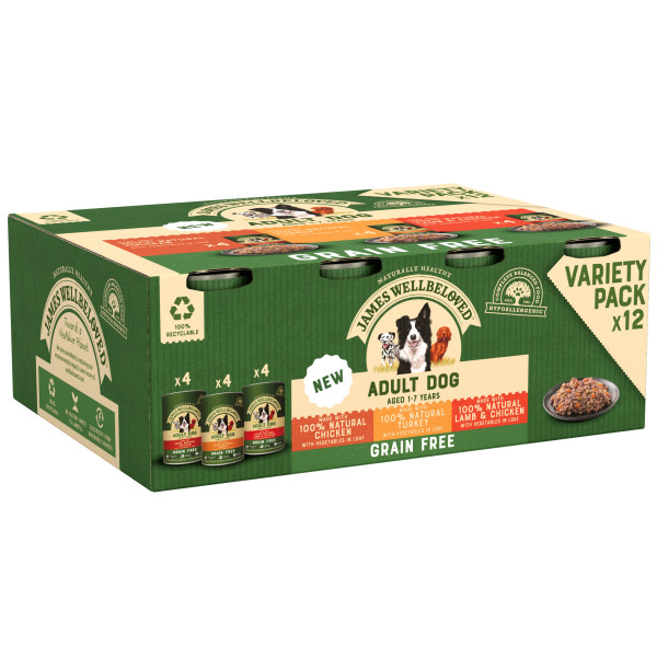 JW Dog Adult GF TrkLmbChk Tins 12x400g