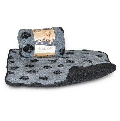 DD Fleece Grey Black Paw Blanket